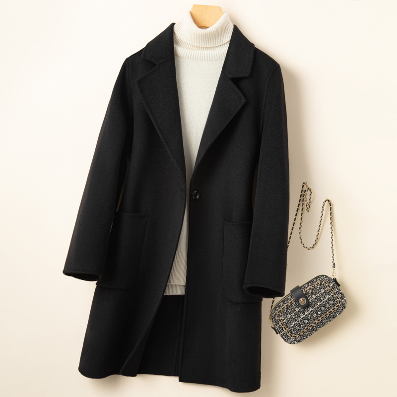 New Double-Sided Wool Coat for Women, Mid-Length Suit Woolen Jacket, Petite Size, Plus Size, Elegant Double-Sided Woolen Fabric New Double-Sided Wool Coat for Women, Mid-Length Suit Woolen Jacket, Petite Size, Plus Size, Elegant Double-Sided Woolen Fabric