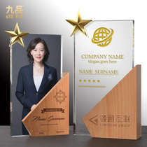  Authorization card book Trophy medal custom-made solid wood crystal glass plaque lettering chapter competition honor card production