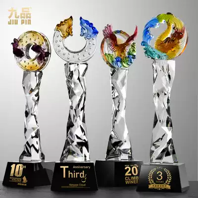 Ancient method dewaxing glass custom high-grade trophy souvenir crystal prize honor award staff custom made