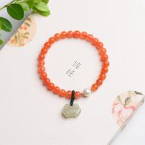 Natural Southern Red Bracelet in the Year of the Zodiac with Hetian Jade Qingshui Ruyi Blessing Lock Fashionable and Versatile Girls Hand Jewelry Single
