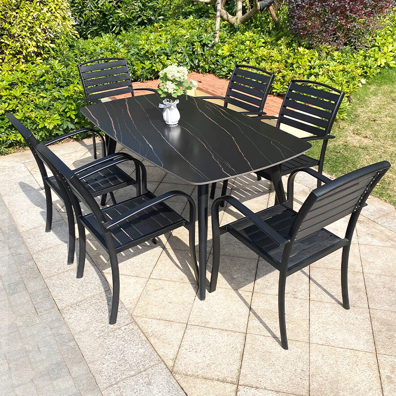 Outdoor Tables and Chairs Courtyard Garden Outdoor Balcony Open-air Leisure Villa Swing Slab Dining Table Antiseptic Plastic Wood Chairs