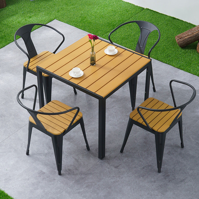 Outdoor plastic wood furniture Furniture Leisure Table And Chairs Balcony Outdoor Sun Protection Wood External Pendulum simple open table Chair Composition