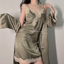 Winter sling pajamas nightgown womens 2020 new sleeping group autumn and winter long-sleeved thin two-piece home clothes V-neck