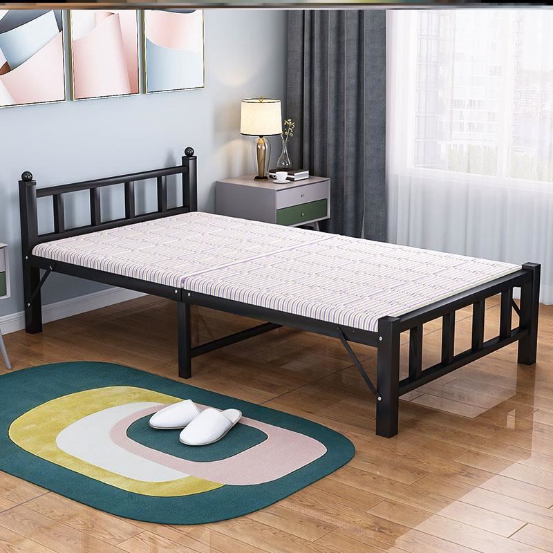 Bed simple rental iron bed frame double bed reinforced bold high-grade single folding bed household large durable simple
