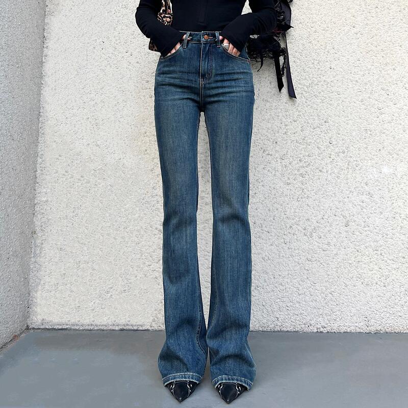 Slimming and Height-Enhancing Flared Pants for Women, 2026 Spring and Autumn, Retro Dark Blue Versatile Four-Way Stretch High-Waisted Jeans