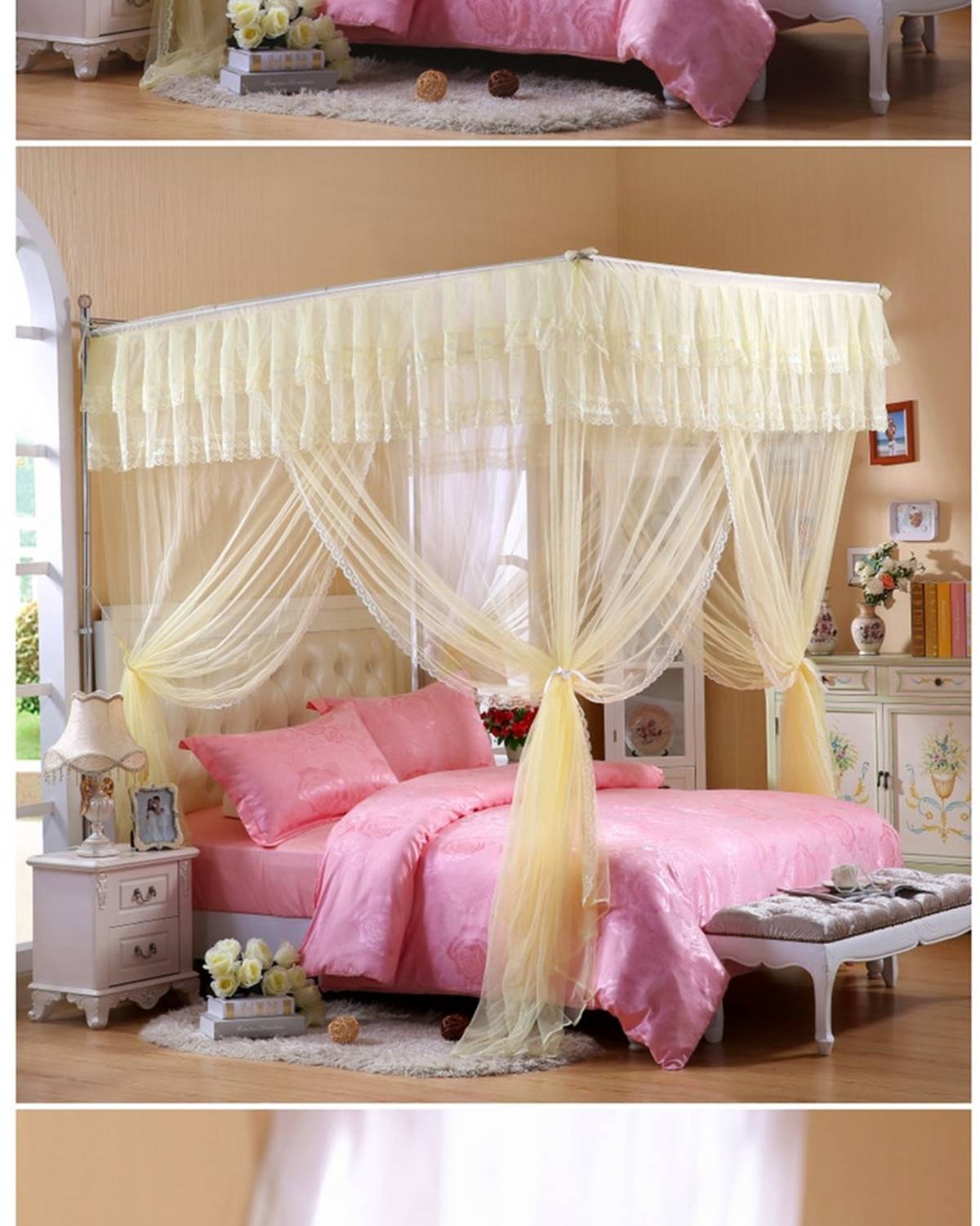 Gentle Fu lưới thép không gỉ khung ba cửa nơi trên xuống kính thiên văn cần câu giường m 1.5 / 1.8m - Lưới chống muỗi mung treo giuong ngu
