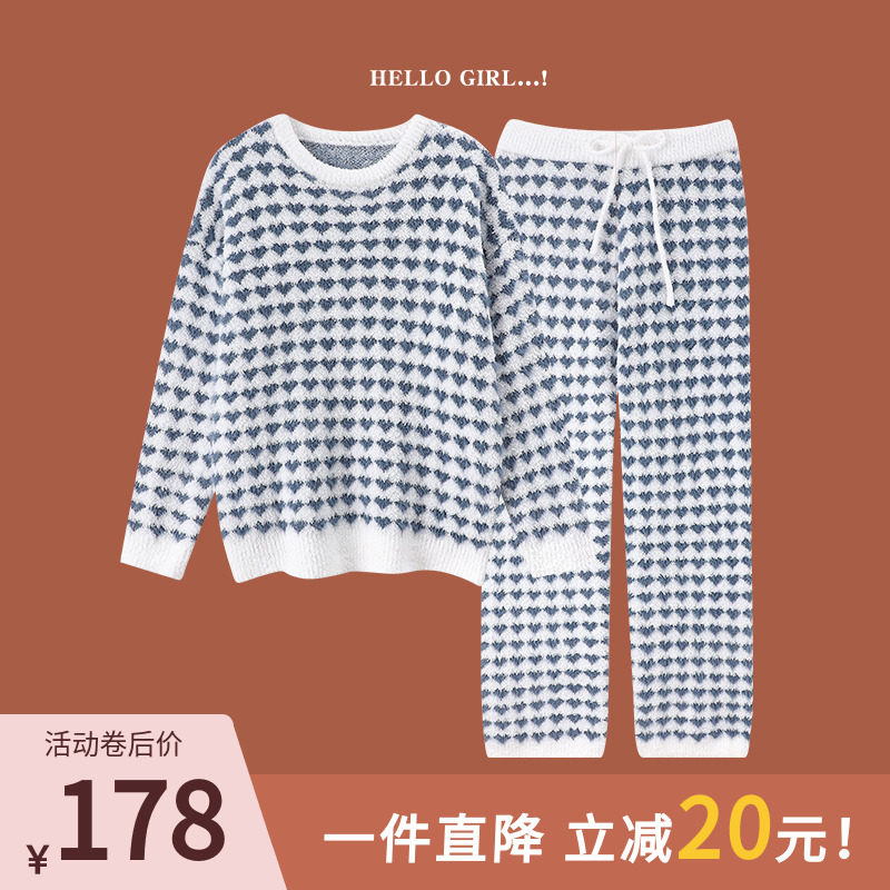 Little love soft pajamas woman autumn winter thickened plug coral coral coral coral wear wool knitting home suit