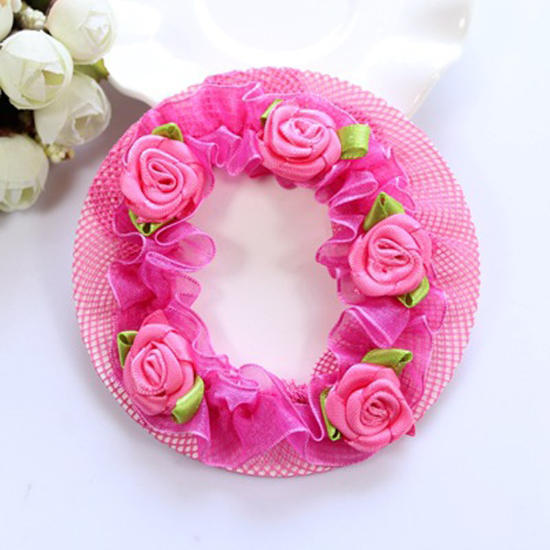 Iyi children dance hairnet pockets little girl head flower ornament large flower hair disc hair device Zhair ring mesh yarn