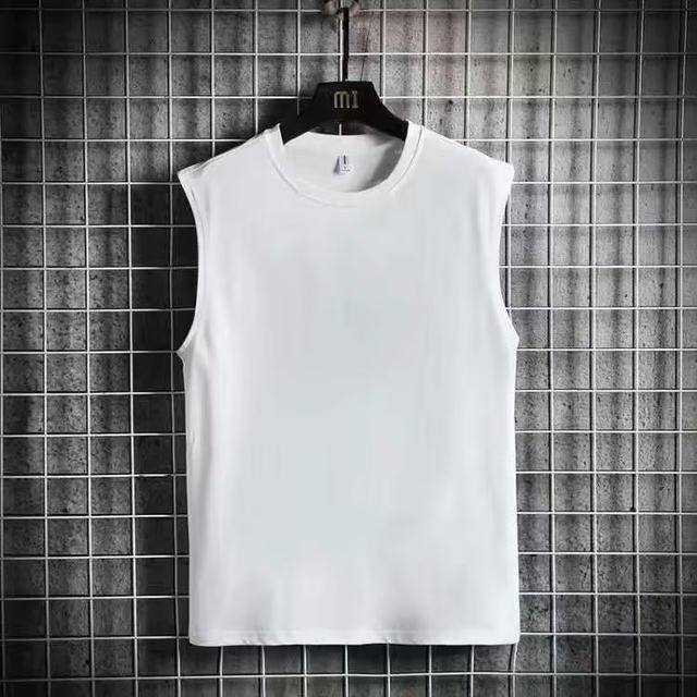 Summer thin outer wear round neck sleeveless vest men's wide shoulder sports bottoming shirt T-shirt waistcoat sweat vest ສີແຂງ