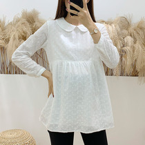 Pregnant baby shirt autumn new long sleeve Joker coat fashion white lapel bottom dress Korean loose shirt