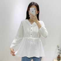 Pregnant women autumn shirt 2021 New V collar long sleeve cotton loose top fashion versatile foreign style bottoming shirt
