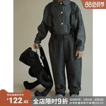 oddtails boy Western style loose bib pants 2021 spring and autumn new childrens fashion simple warm pants