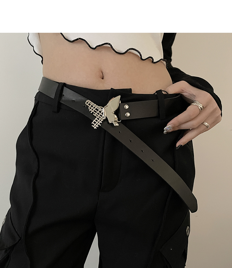 Gürtel Damen New Trim Butterfly Schwarz Vielseitiger Gürtel Jeansgürtel_voghion.com