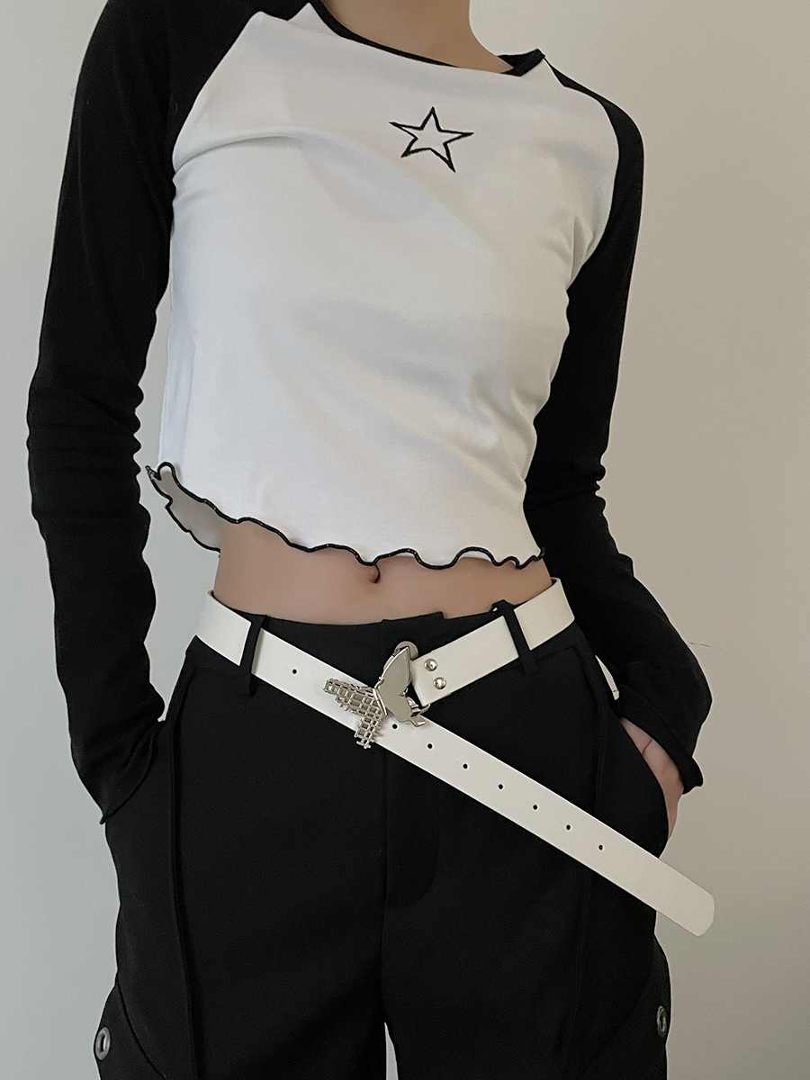 Gürtel Damen New Trim Butterfly Schwarz Vielseitiger Gürtel Jeansgürtel_voghion.com