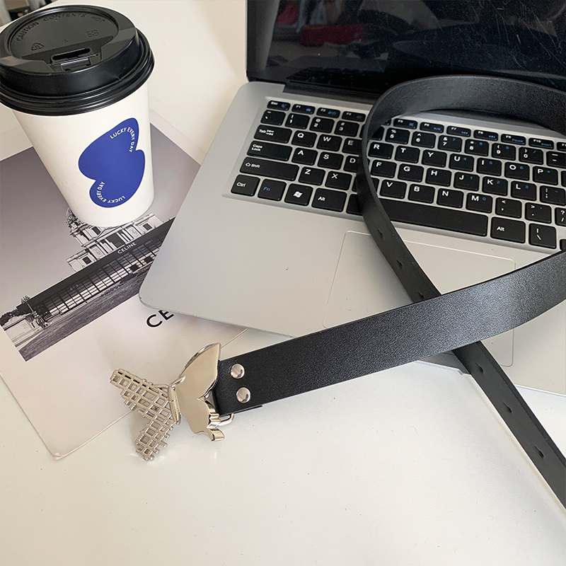 Gürtel Damen New Trim Butterfly Schwarz Vielseitiger Gürtel Jeansgürtel_voghion.com