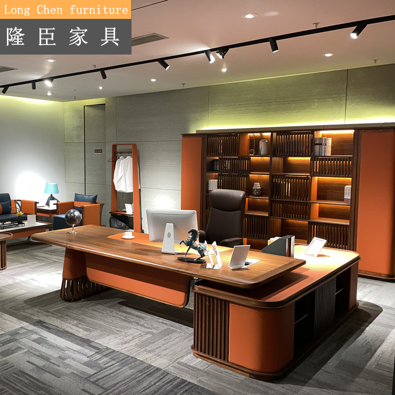 Guochao light luxury Chinese style president manager desk high-end fashion boss table solid wood chairman executive executive desk