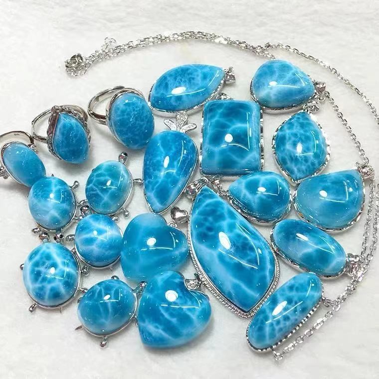 Seastone pendant natural seastone bracelet seastone single bead Larimar stone Larimar seastone bracelet female