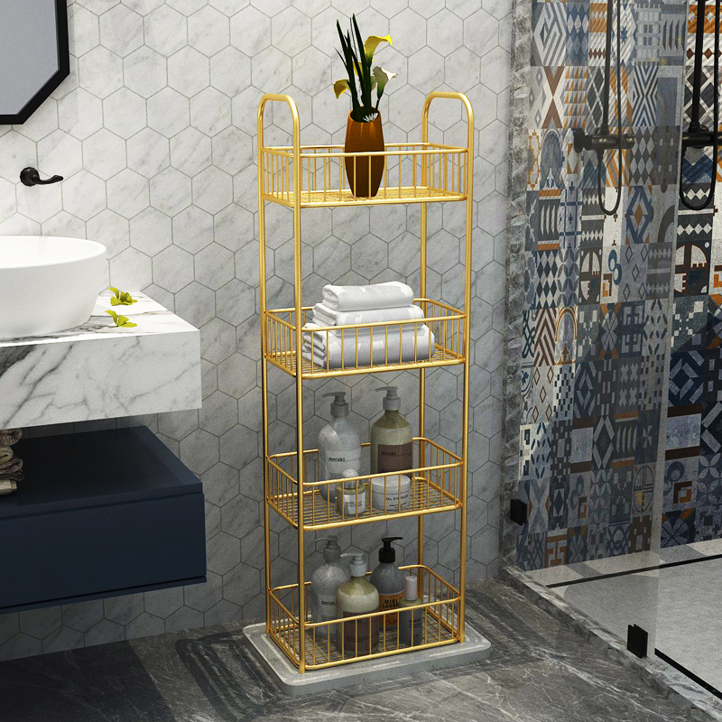 Light luxury iron bathroom shelf landing marble minimalist modern towel rack modern makeup room