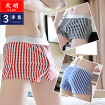 Trendy mens underwear mens cotton breathable striped boxer teen boys summer thin section boxer shorts head