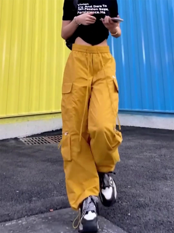 Orange Casual Pants for Women, Hip-Hop Style, Early Autumn 2025, American High Street Workwear Pants, Stylish Design, Slimming, Floor-Length, Straight Cut
