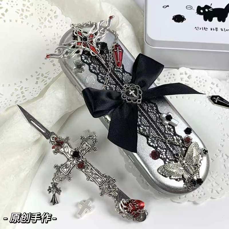 Dark Gothic style handmade decorative box, waterproof storage box, scalpel pen case, original cross design, high aesthetic appeal