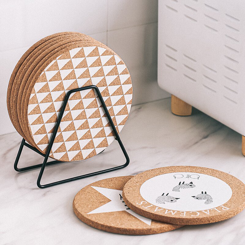 Round cork insulation pad pot pad set placemat plate mat coaster household anti-scalding placemat 4 pack