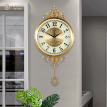 European wall clock living room luxury copper clock fashion creative home wall silent hanging watch atmospheric light luxury clock
