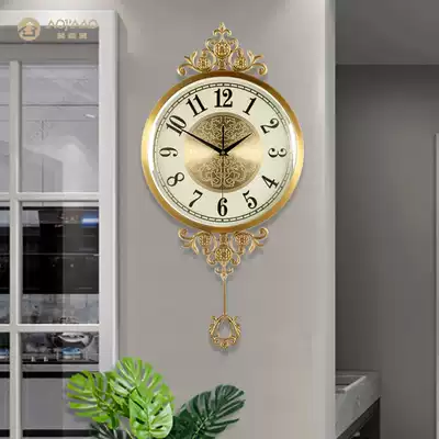 European-style wall clock living room luxury copper clock fashion creative household wall-mounted mute wall-mounted table Atmospheric light luxury clock