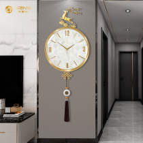 New Chinese brass hanging bell sitting room light lavish hanging wall clock home fashion modern minimalist quartz clock silent clock