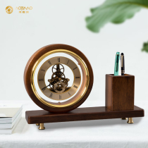 New Chinese solid wood seat bell desktop light extravagant clock living-room desktop decoration home fashion swing piece stone Yingtai clock