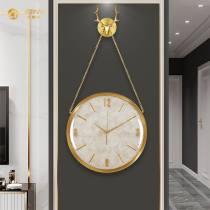 New Chinese hanging clock Living room light extravagant atmosphere brass clock Home mute timepiece modern minimalist hanging wall quartz clock