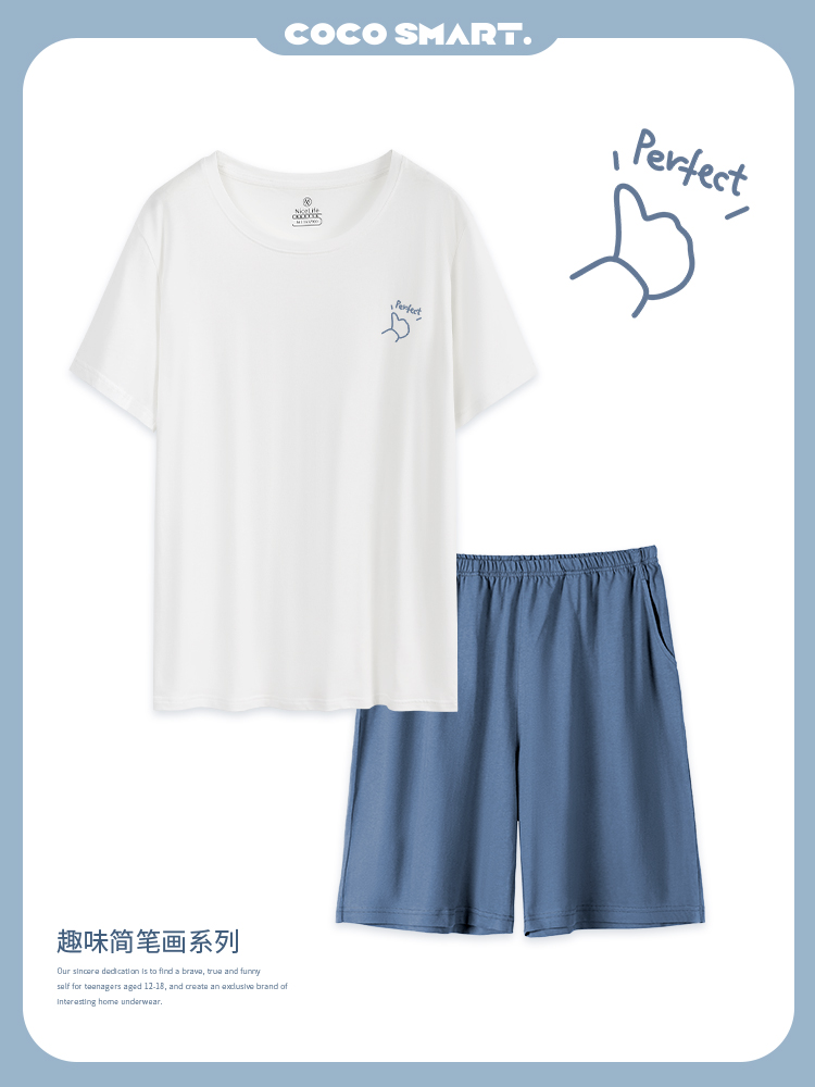 <!--男生睡衣可外穿夏季纯棉短袖短裤薄款学生青少年百搭家居服套装潮-->