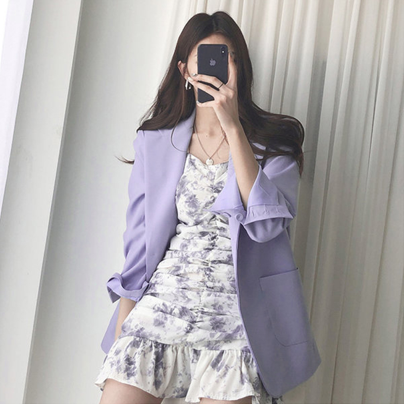 Fried Street Purple Suit Jacket Woman Spring Autumn New small Han version Loose Casual Design Sensation Black West Suit Tide