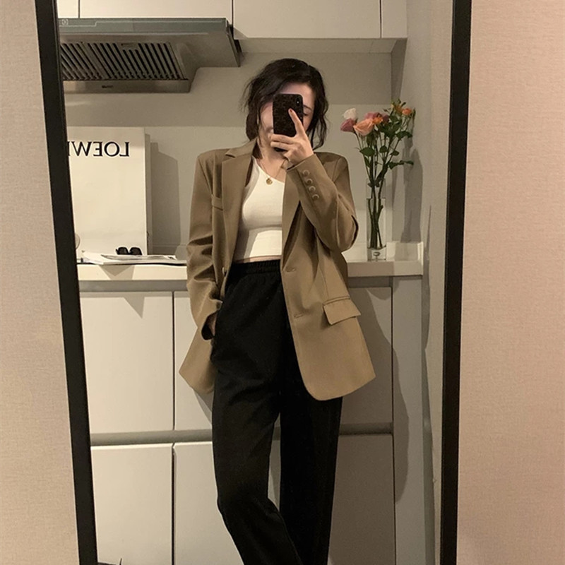 Curry Suit Jacket Woman 2021 New Fashion Temperament Black Spring Autumn Season Early Autumn Loose Casual Western Suit Blouse