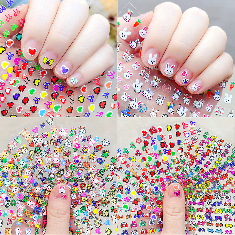 Children's Luminous Nail Stickers Baby Cartoon Rabbit Nail Stickers Kids Nail Stickers Finger Nail Stickers Glowing Nail Stickers