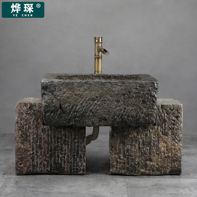 Old Stone Trough Washbasin Green Stone Wash Basin Outdoor Nostalgic Retro Stone Washbasin Courtyard Mound Outdoor Sink
