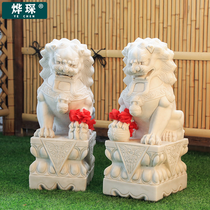 Stone Lions Pair Look Door Home Doorway Hanbai Jade Stone Sculptures Company Villa Hospitality Outdoor Stone Decorations