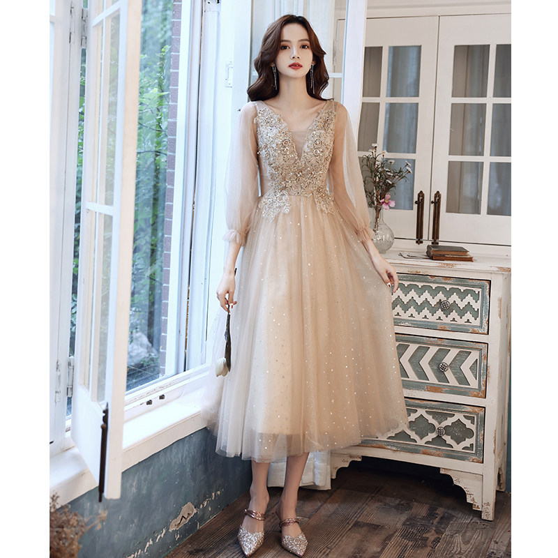 👗香槟色梦幻晚宴礼服,让你成为焦点,艺考必备高级感订婚伴娘服👑-礼服/晚装-淘宝好物网