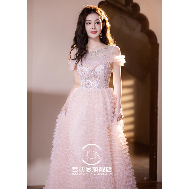 Pink Hostess Evening Gown, Engagement Toast Robe, 18-Year-Old Girl's Coming-Of-Age Ceremony, High-End Luxury, Sophisticated Feel, Art Exam Pink Hostess Evening Gown, Engagement Toast Robe, 18-Year-Old Girl's Coming-Of-Age Ceremony, High-End Luxury, Sophisticated Feel, Art Exam