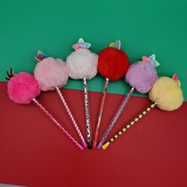 Volcano stationery gel pen Cute creative cartoon super cute black water pen girl heart ins cold wind Korea send pen holder small fairy plush ball shape cheap gift students with good looks 