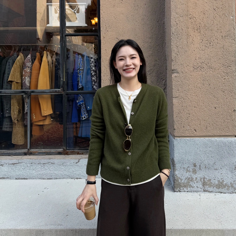 Xiaoxi Jessie Cloud Soft Sweater 100% Cashmere Round Neck Cardigan Lazy Style Knitted Jacket 10.16