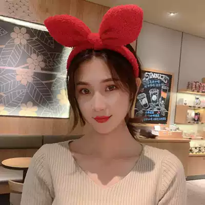 Cute super cute rabbit ear hair hoop female Selling cute hair band Net red face wash headdress Korea autumn and winter plush hairclip