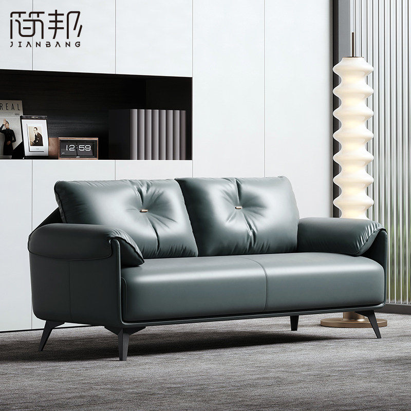 Office sofa coffee table combination leather simple modern business reception office sofa Italian minimalist three-seat