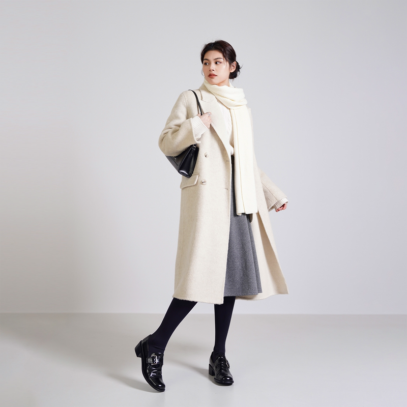 Occasional Find: Double-Breasted Long Coat with Lapels, Wool, Rabbit Fur, and Silk Drape [Master Fit]