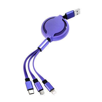 珏创三头数据线 三合一快充闪充适用华为OPPO苹果安卓type-c多头电线车载手机伸缩充电器线三充数据线 三合一