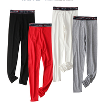 Handsome T Lady Warm Pants Les Pure Cotton Neutral Wide Side Medium-high Waist Tide Card Big Code Autumn Pants Line Pants Wide Side Beating Underpants