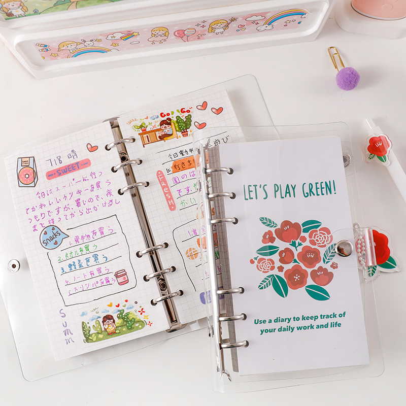 Net Red Girl Hearts Bracelet Ben Suit Waterproof PVC Cute Cartoon A6 Hand Ledger Brief Joins Wind Loose-leaf Book With Crossline Students With Day Note Notepad Hand Ledger Tools Materials Complete