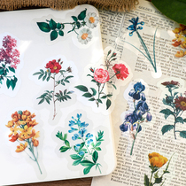 Small freshener plant simulation small flower PET transparent waterproof hand ledger paper bag creative retro art hand tent splicing material girl hearts floral hand account water glass hand shell decorative diy small patch drawing