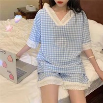 2022 Koreas new lace lace lace lace lace lady summer short sleeve shorts loose suit for Korean cartoon home suit