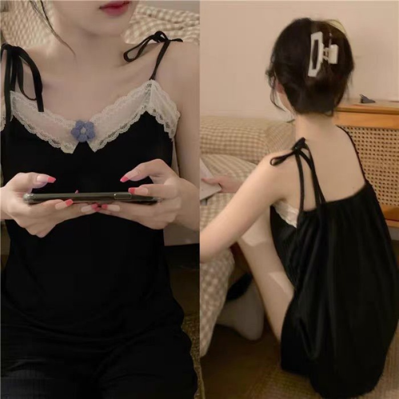 Two - piece pajamas in the summer 2023 new lace side thin tie with home suit